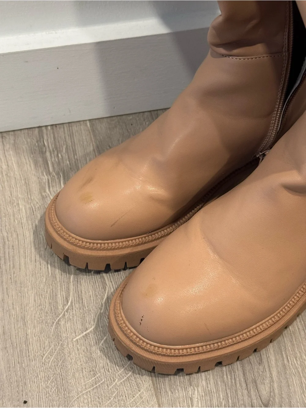 ASOS London Rebel Tan Chunky Lug Sole Knee High Boots Size 8